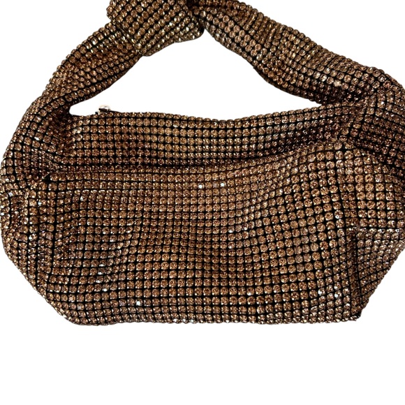 Gold Rhinestone Knot Handle Shoulder Bag Y2K Holiday Party Evening Purse - Picture 6 of 11